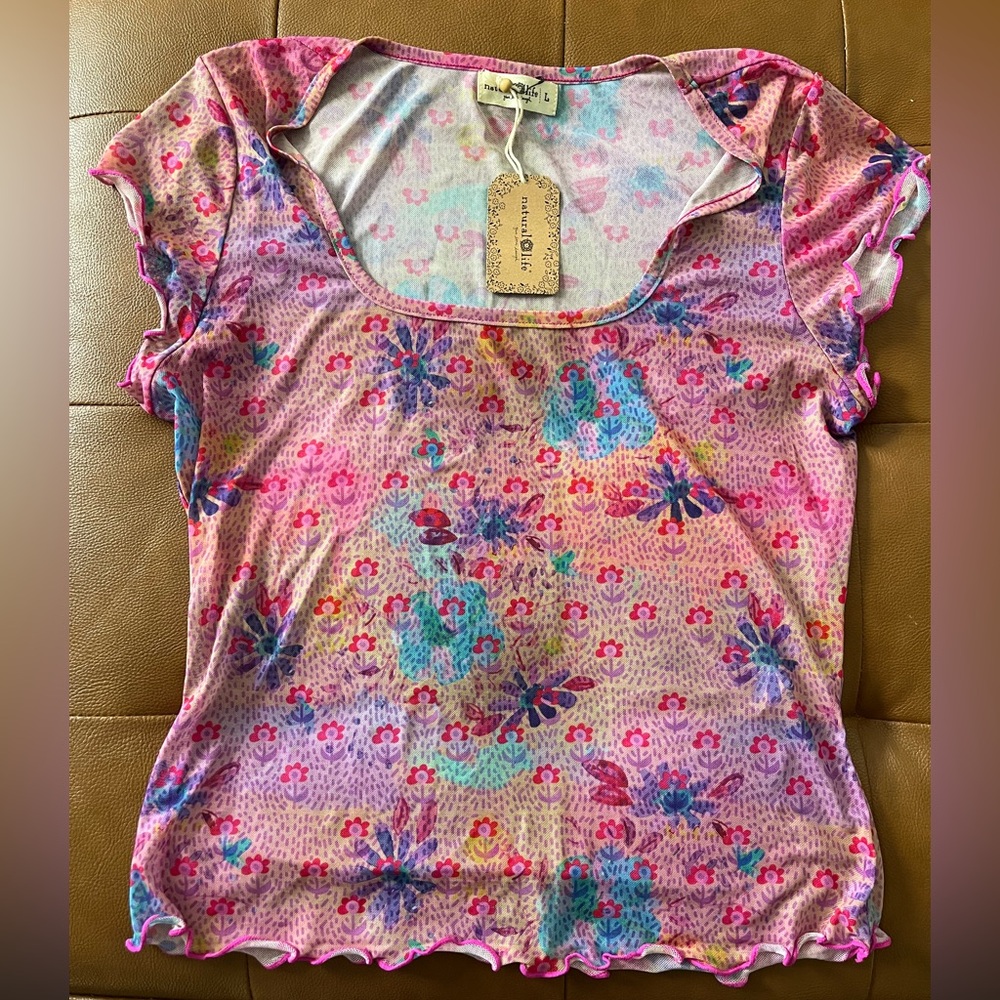 NATURAL LIFE Multicolor Short Sleeve mesh Top